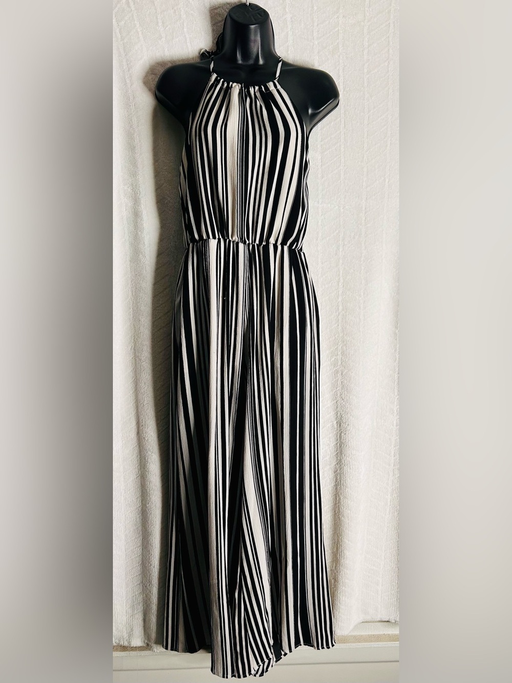 Purple Snow Black and White Striped Maxi Dress